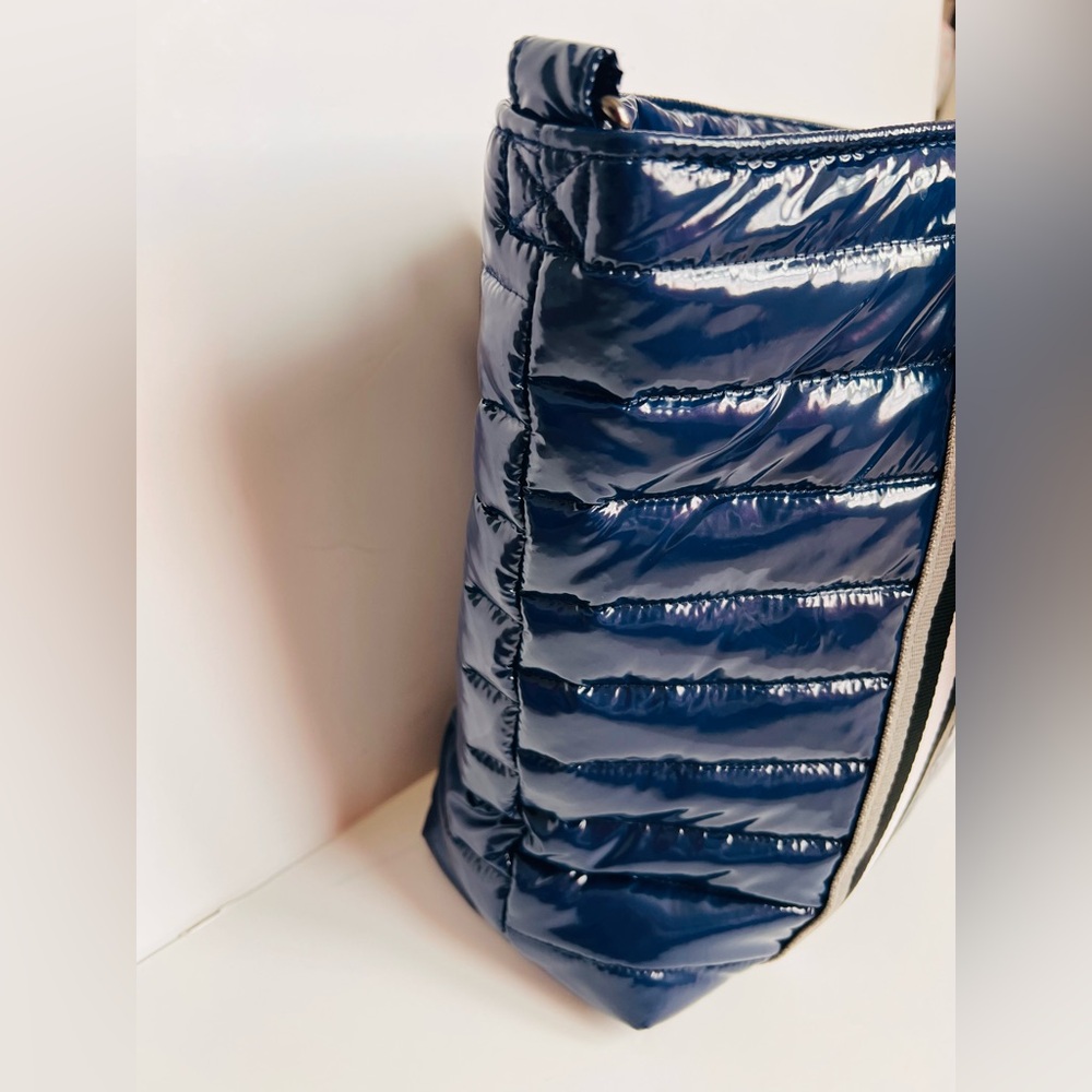 Think Royln Patent Wingman Puffer Tote Large Cobalt Blue Travel Shoulder Bag - Picture 10 of 16